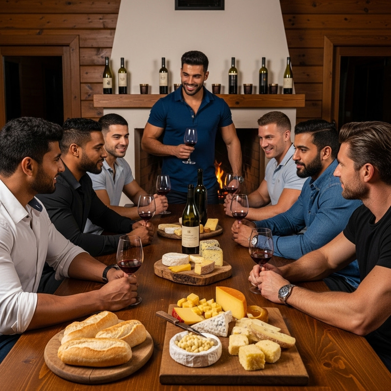 Intimate Wine Tasting Session with Diverse Muscular Men Intimate Wine Tasting Session with Diverse Muscular Men