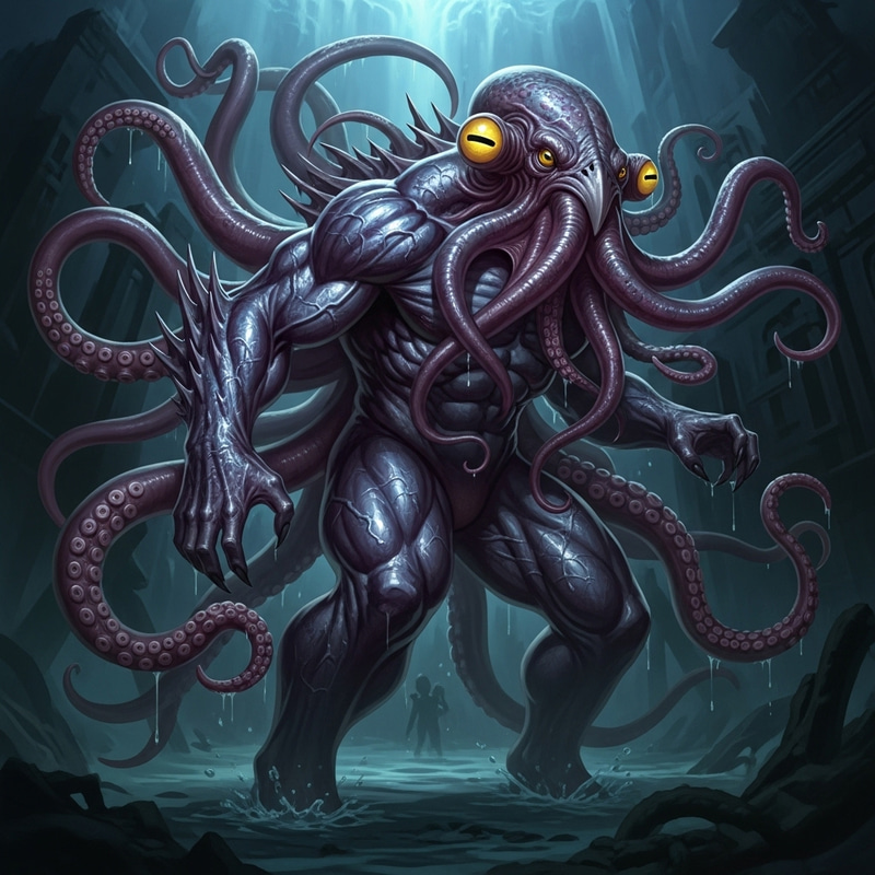 Muscular Humanoid Monster with Tentacle and Octopus Face