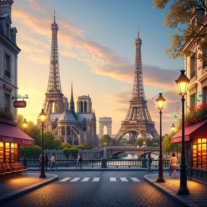 Paris PNG: Iconic Landmarks in a Romantic Sunset Paris PNG: Iconic Landmarks in a Romantic Sunset