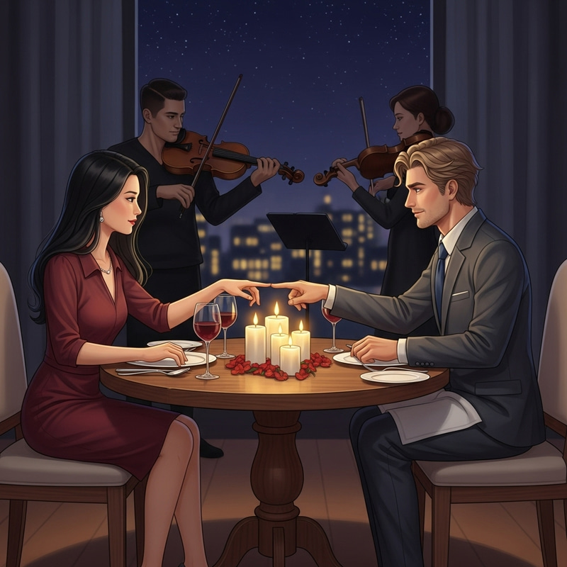Romantic Evening Scene with Intimate Candlelit Dinner