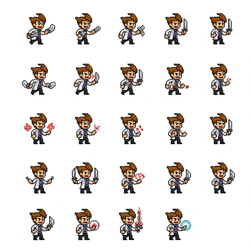 Quirky Scientist Sprite Sheet Design for Rick-Sanchez-Style Game Quirky Scientist Sprite Sheet Design for Rick-Sanchez-Style Game