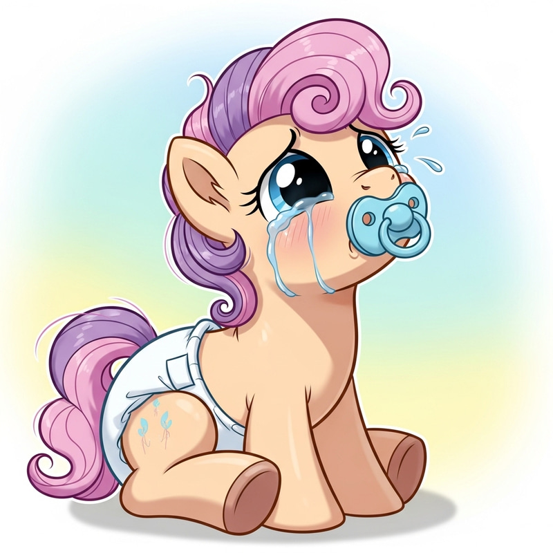 Cute Baby Pony with Pacifier, 1 Month Old, Crying Cartoon Cute Baby Pony with Pacifier, 1 Month Old, Crying Cartoon