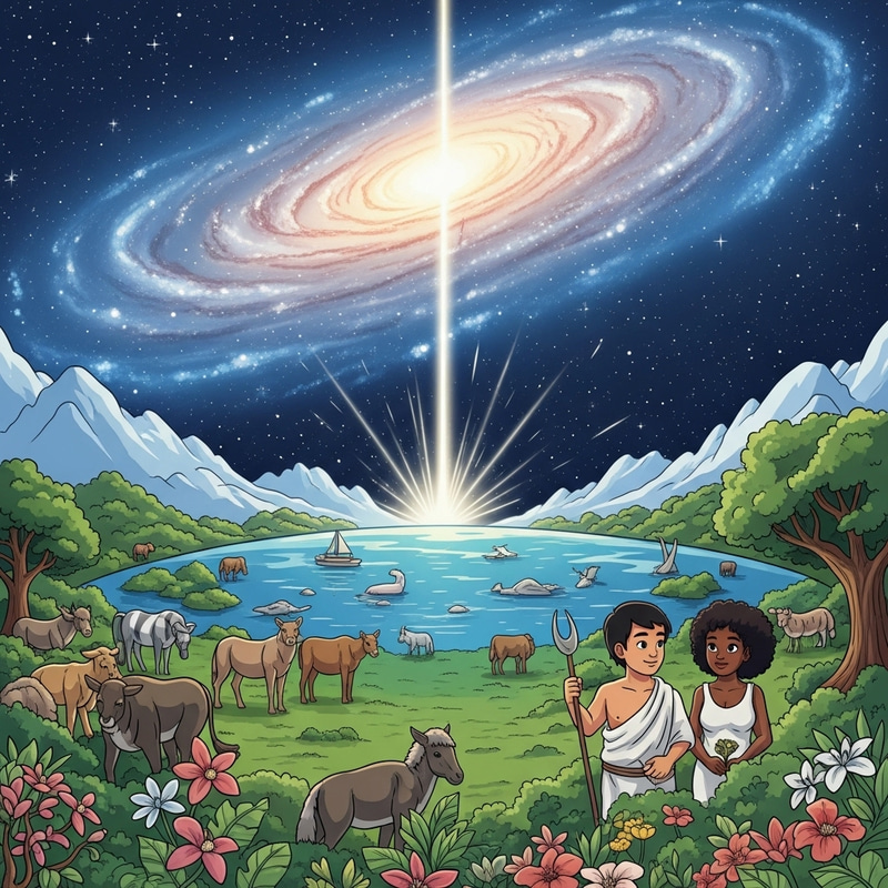 Cartoon Creation Story: Heaven and Earth Illustration