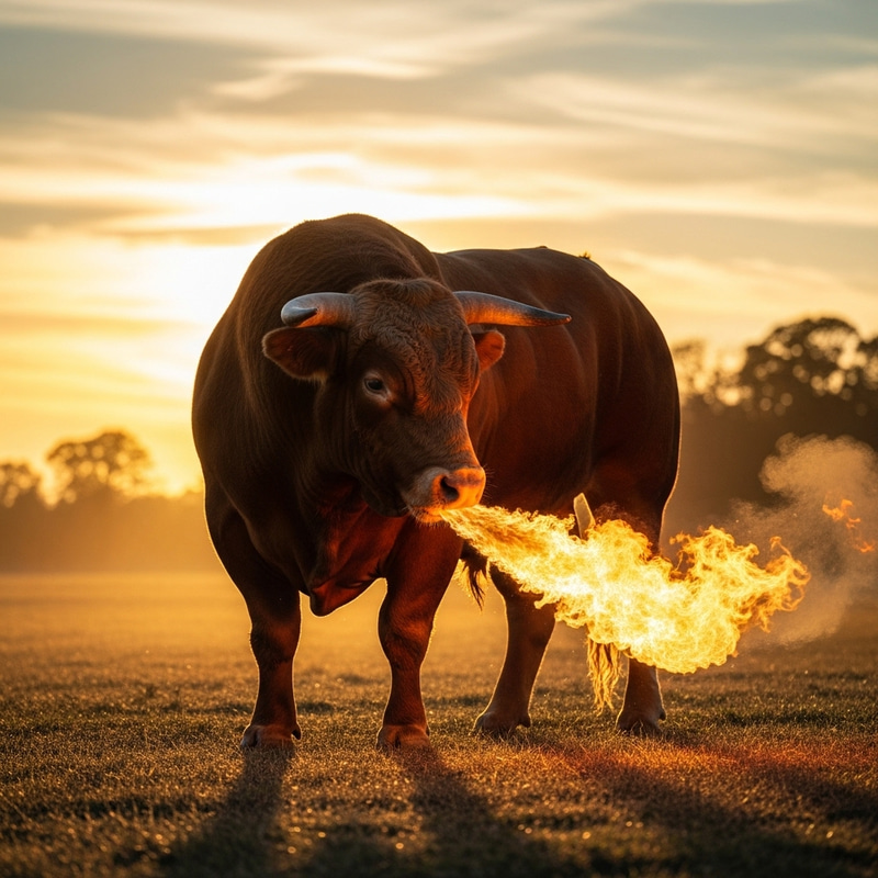 Majestic Bull Launching Flames | Sunset Scene Majestic Bull Launching Flames | Sunset Scene
