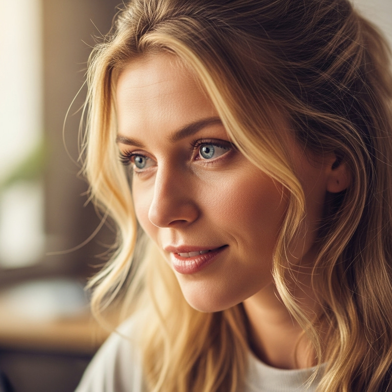 Focused and Happy Blonde Woman: Productivity and Joy Focused and Happy Blonde Woman: Productivity and Joy