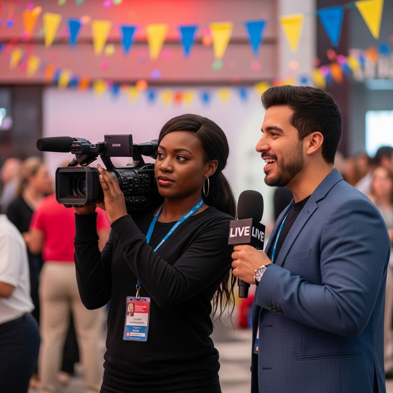 Dynamic Reporters at Fun Event: Capturing with Camera and Mic Dynamic Reporters at Fun Event: Capturing with Camera and Mic