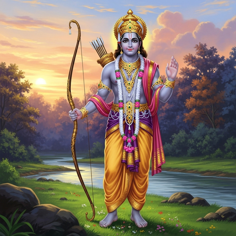 Shree Ram - Mythical Figure in Traditional Attire Shree Ram - Mythical Figure in Traditional Attire