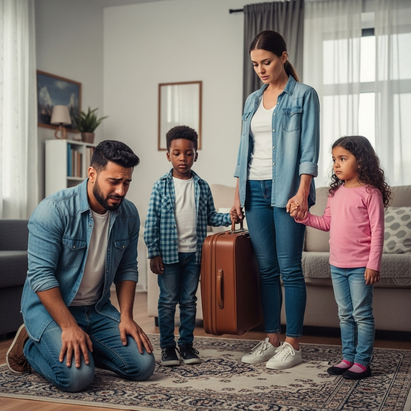 Heartfelt Family Scene: Man Begs Wife & Children Not to Leave Heartfelt Family Scene: Man Begs Wife & Children Not to Leave