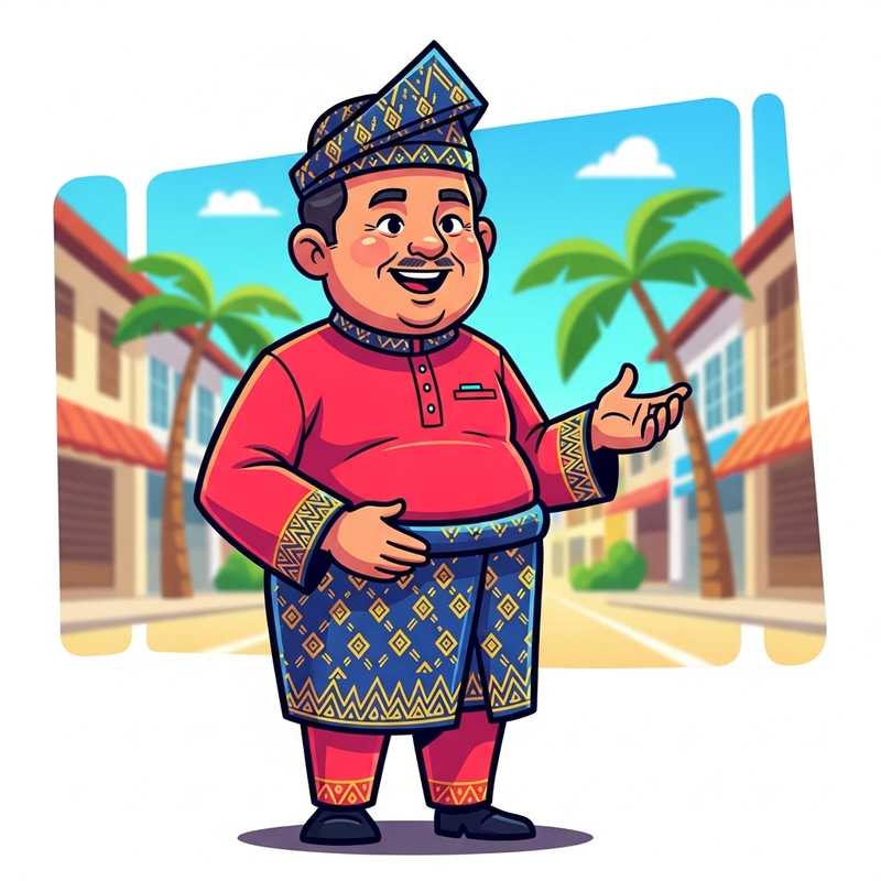 Malaysian Traditional Attire Cartoon | Middle-aged Man, 55