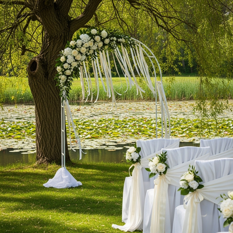 Romantic Wedding Arch Beside Willow Tree