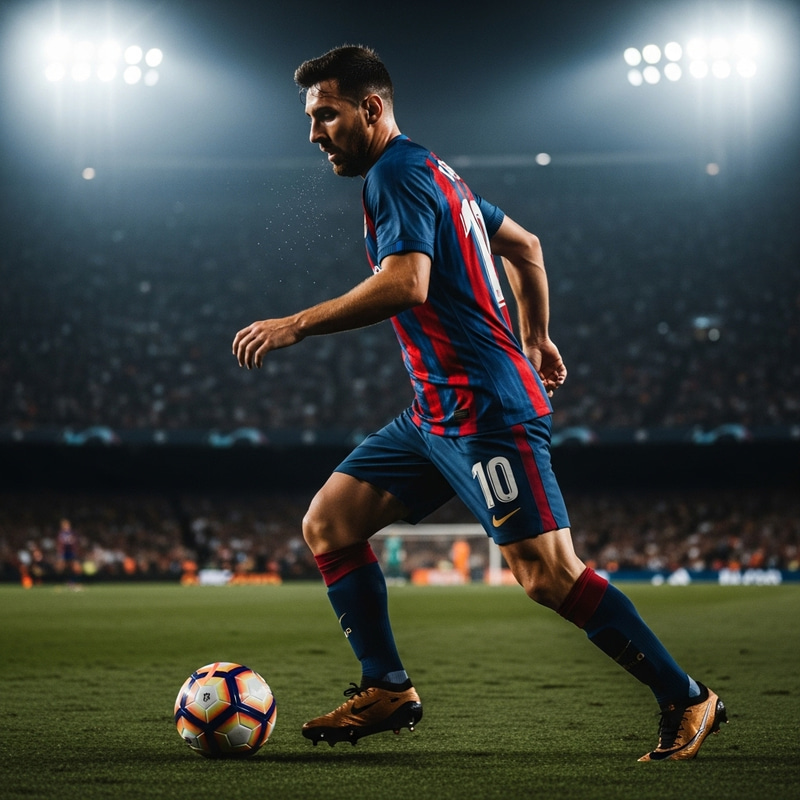 Lionel Messi: Top Football Star Driving the Ball with Intensity