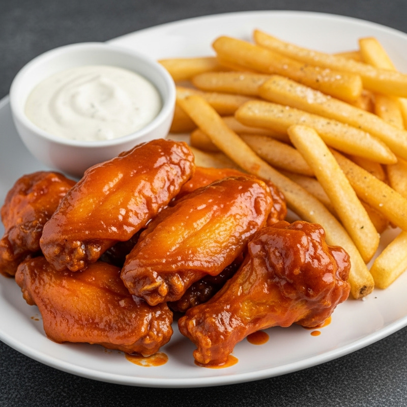 Buffalo Wings & Fries with Ranch Dressing - Irresistible Flavor Combo Buffalo Wings & Fries with Ranch Dressing - Irresistible Flavor Combo