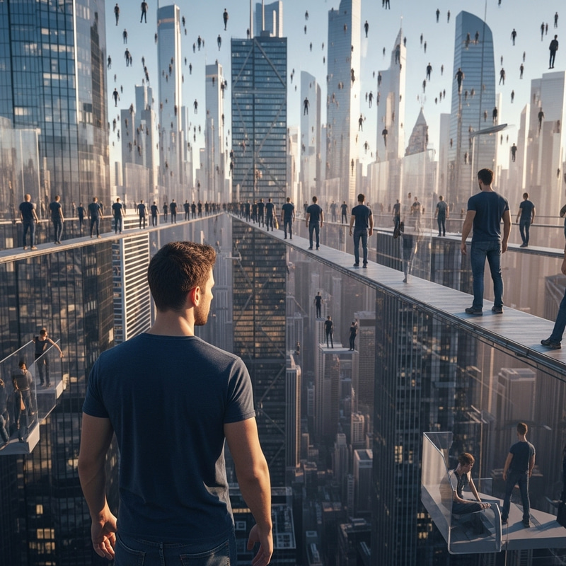 Man and Digital Clones in 3D Render Man and Digital Clones in 3D Render