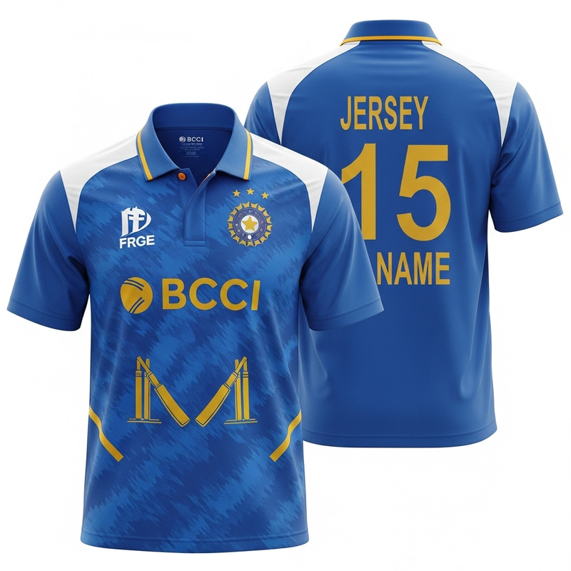 Indian Cricket Jersey | BCCI Logo, Blue & Gold Design Indian Cricket Jersey | BCCI Logo, Blue & Gold Design