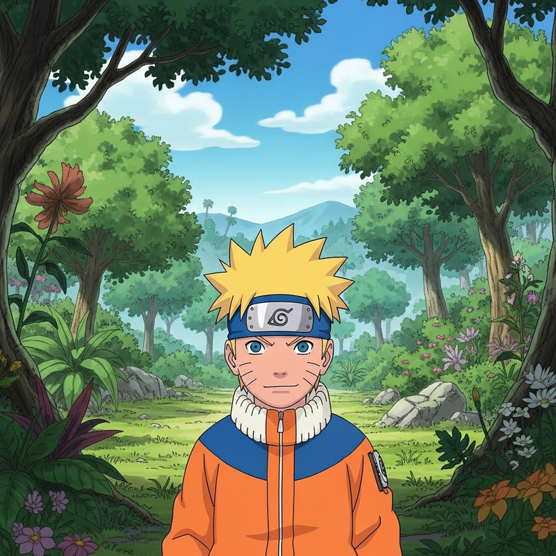 Naruto in Ghibli Style - Spiky-Haired Anime Character Naruto in Ghibli Style - Spiky-Haired Anime Character