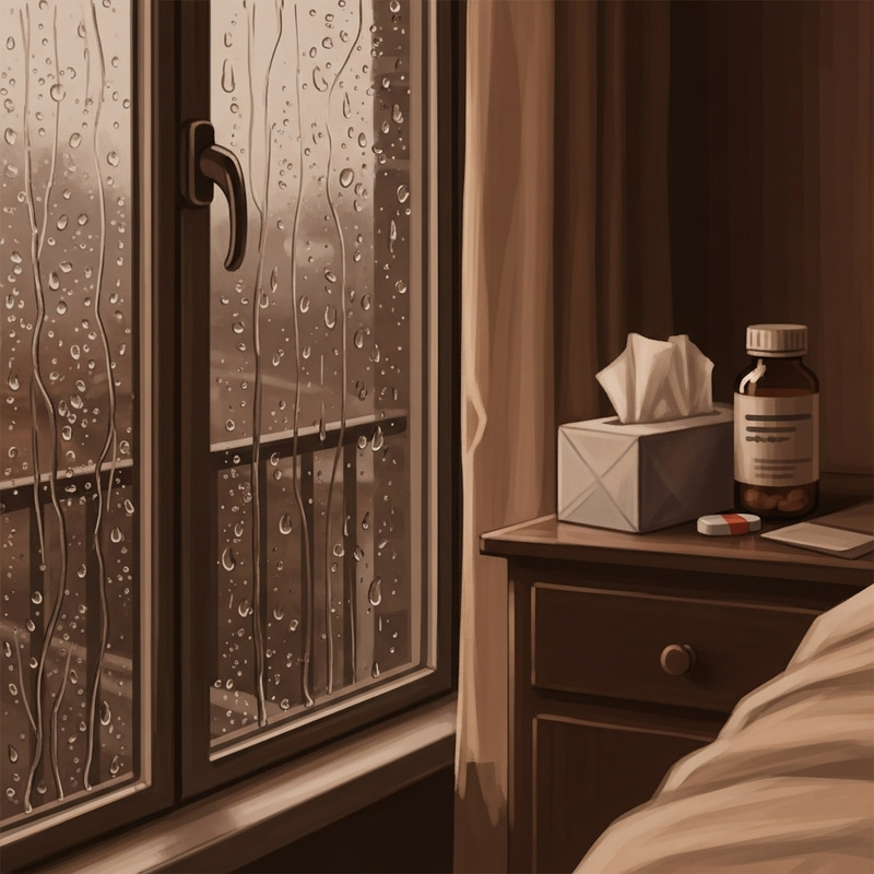 Cozy Bedroom Bliss: Raindrops on the Window