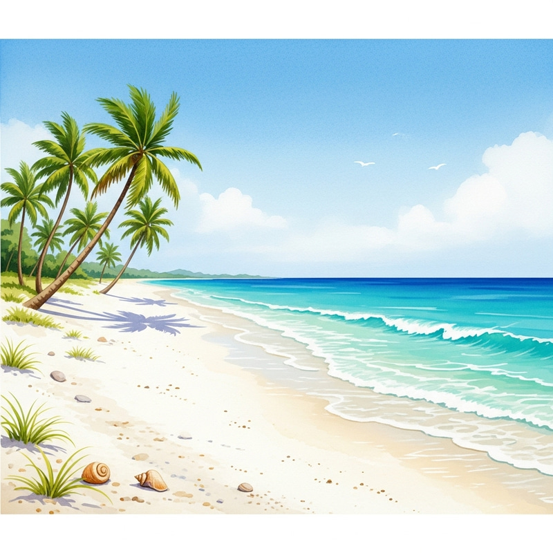 Exotic Beach Watercolor Painting | Tropical Scene Art