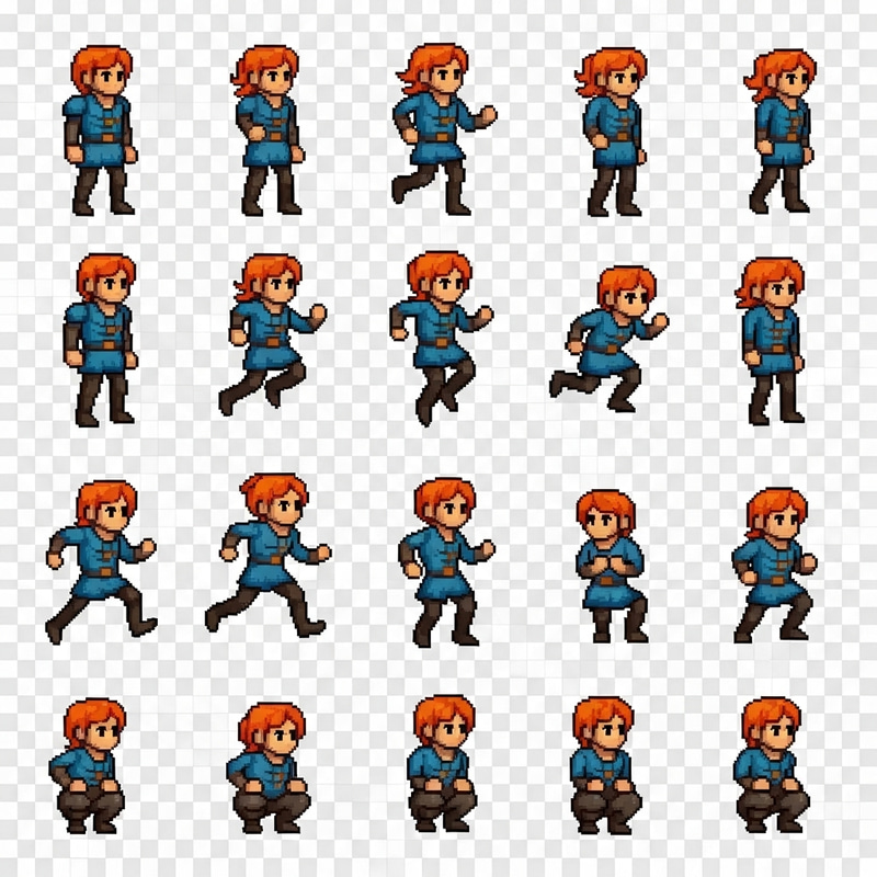 Gender-Neutral Pixel Art Base Model Sprite Sheet