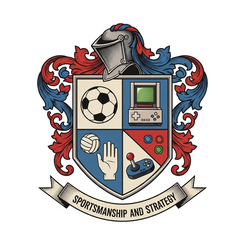 Handball and Video Game-inspired Coat of Arms with Red & Blue Accents Handball and Video Game-inspired Coat of Arms with Red & Blue Accents