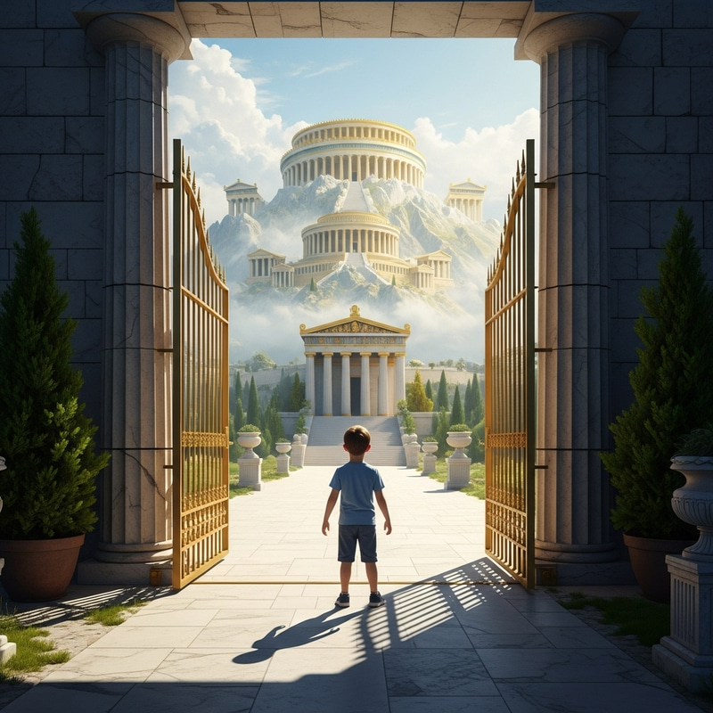 Boy Ascending Olympus in Ancient Greece