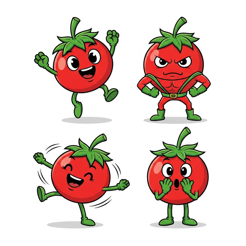 Adorable Cartoon Tomato Character Poses | Vector Drawing
