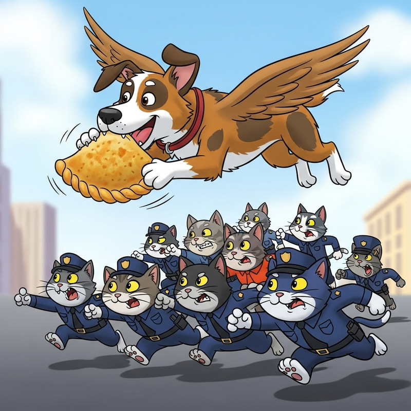 Flying Dog vs. Cat Police Chase: Empanada Drama Unfolds Flying Dog vs. Cat Police Chase: Empanada Drama Unfolds