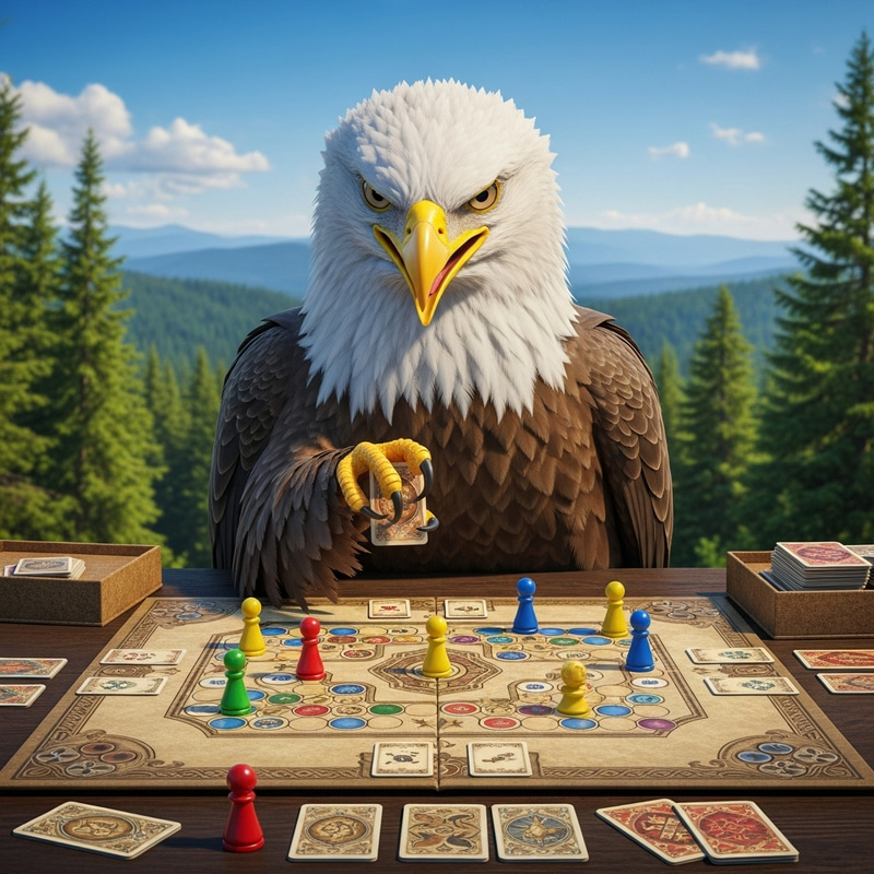 Mischievous Eagle Plays Board Games in Nature Wilderness
