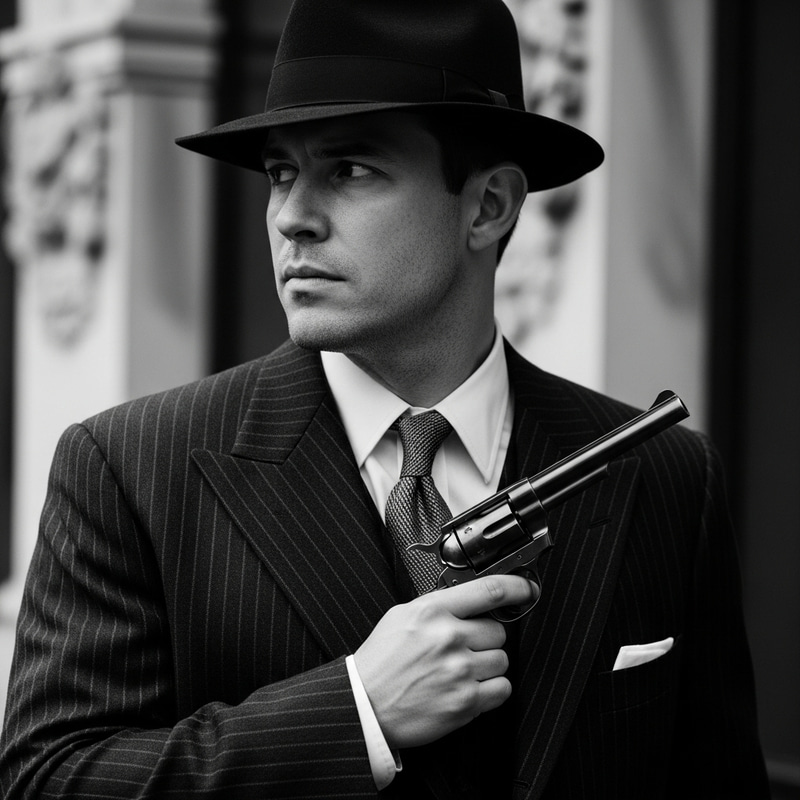Intense Vintage Portrait of 1930s Man with Classic Revolver