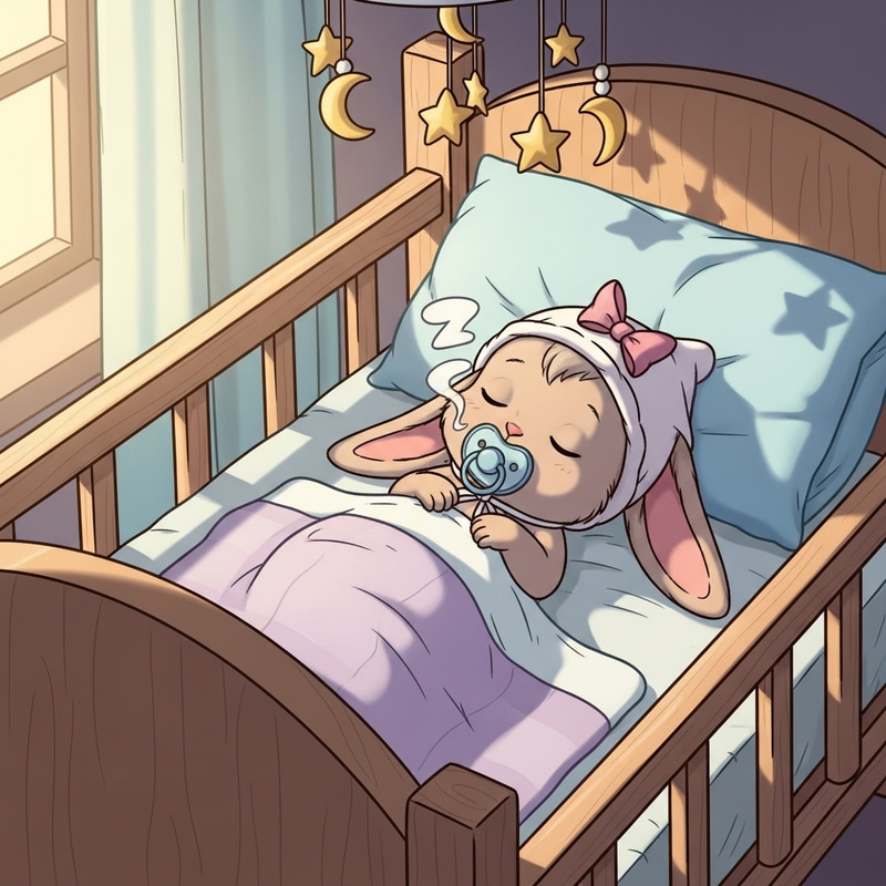Cute Baby Bunny Sleeping in Crib, One-Month-Old Cute Baby Bunny Sleeping in Crib, One-Month-Old