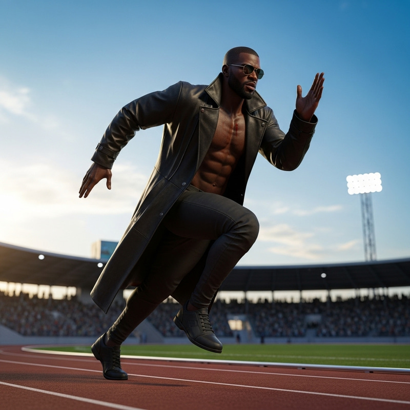 Blade Sprinting on Running Track - Vampire Hunter Character Blade Sprinting on Running Track - Vampire Hunter Character