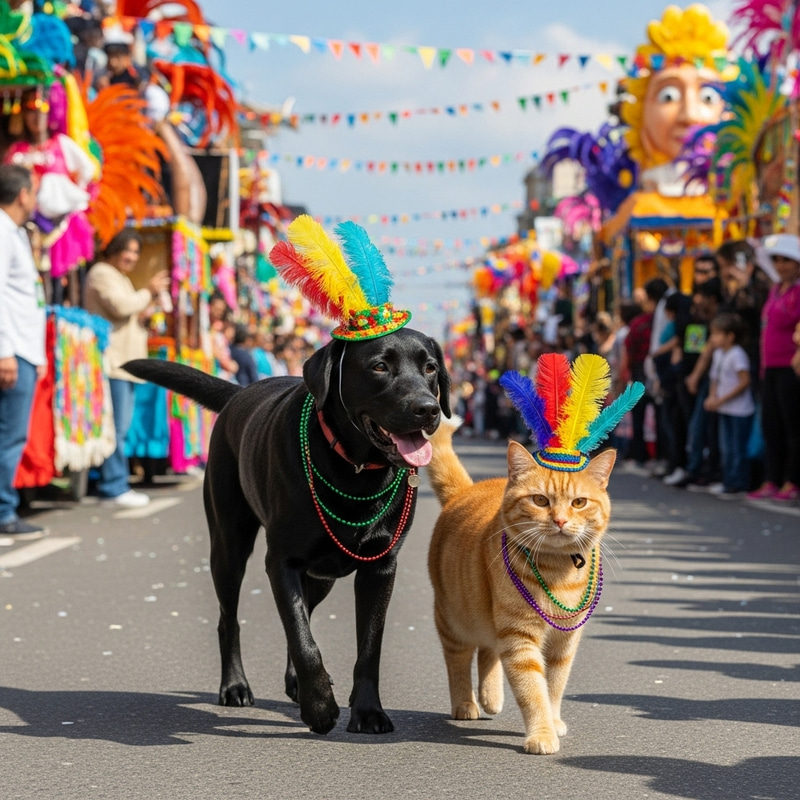 Festive Carnival Image Featuring Dog with Cat Festive Carnival Image Featuring Dog with Cat