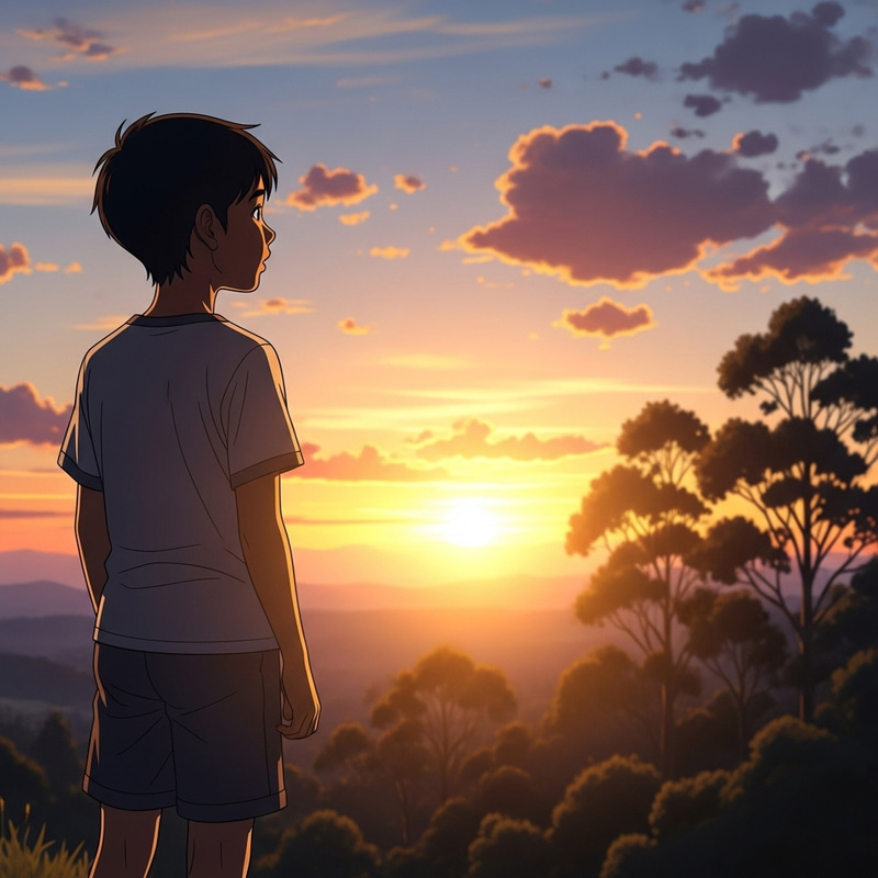 Boy Enjoying the Gorgeous Sunset Boy Enjoying the Gorgeous Sunset