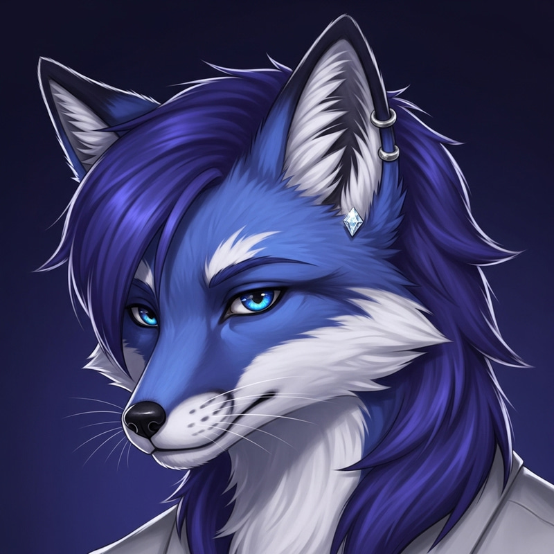 Captivating Male Fox Demi-Human with Sapphire & Violet Fur Captivating Male Fox Demi-Human with Sapphire & Violet Fur