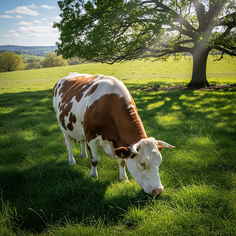 Grazing Cow in Serene Field | Scenic Beauty