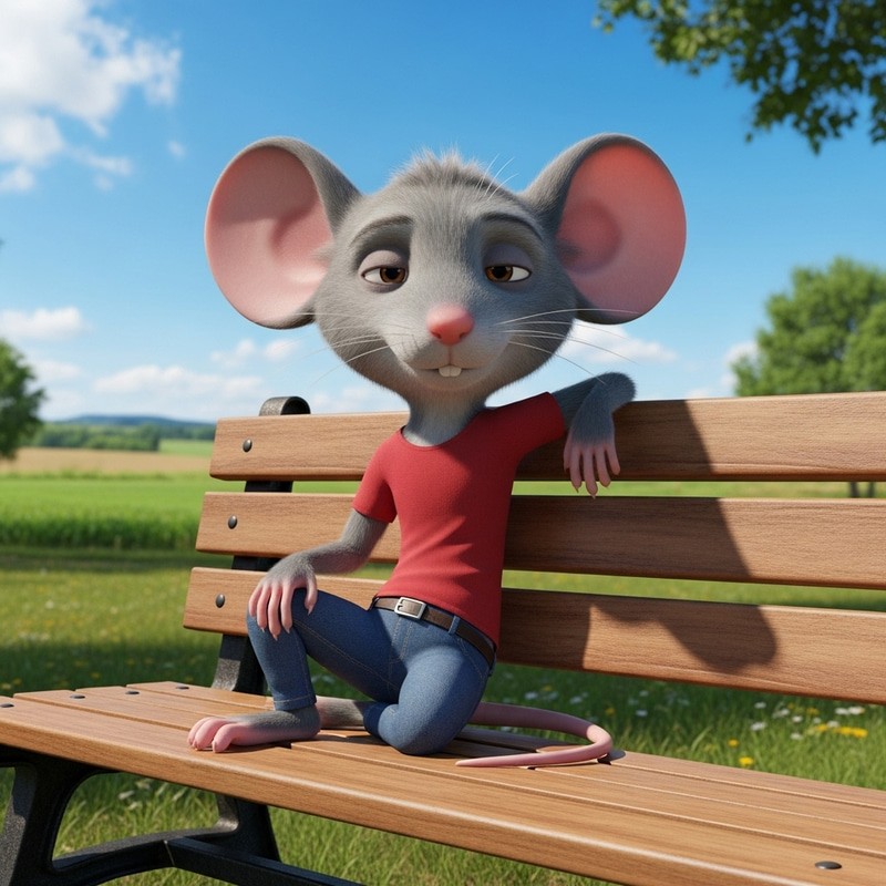 Animated Character Sitting Casually in Tranquil Park Animated Character Sitting Casually in Tranquil Park