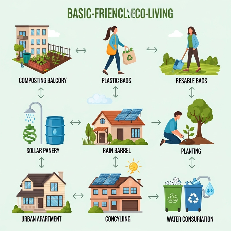 Eco-Living Basics Infographic for Sustainable Lifestyle Eco-Living Basics Infographic for Sustainable Lifestyle