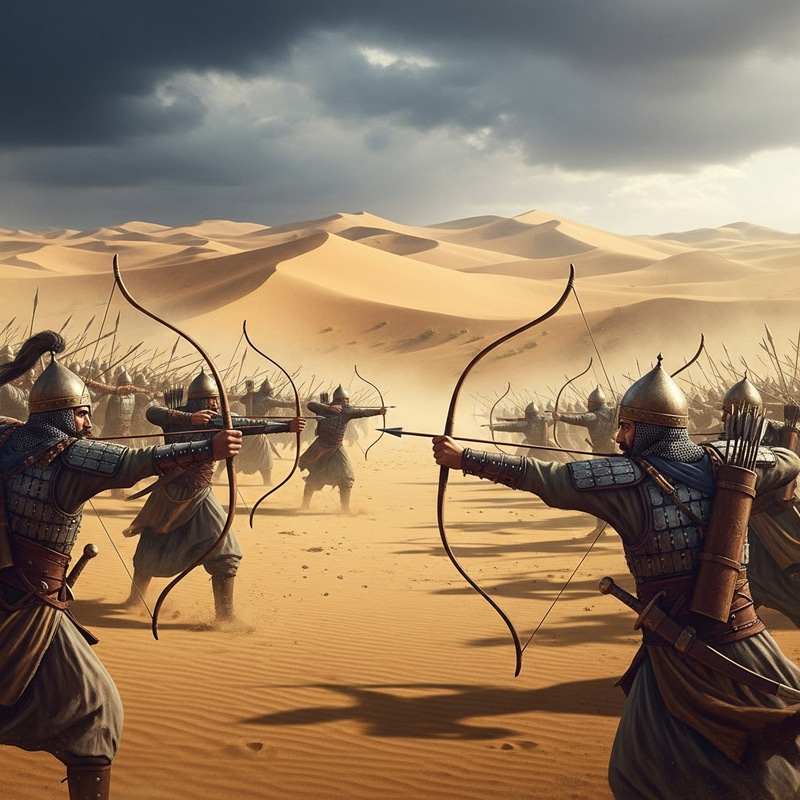 Epic Pre-Islamic Battle with Archers in Desert Epic Pre-Islamic Battle with Archers in Desert