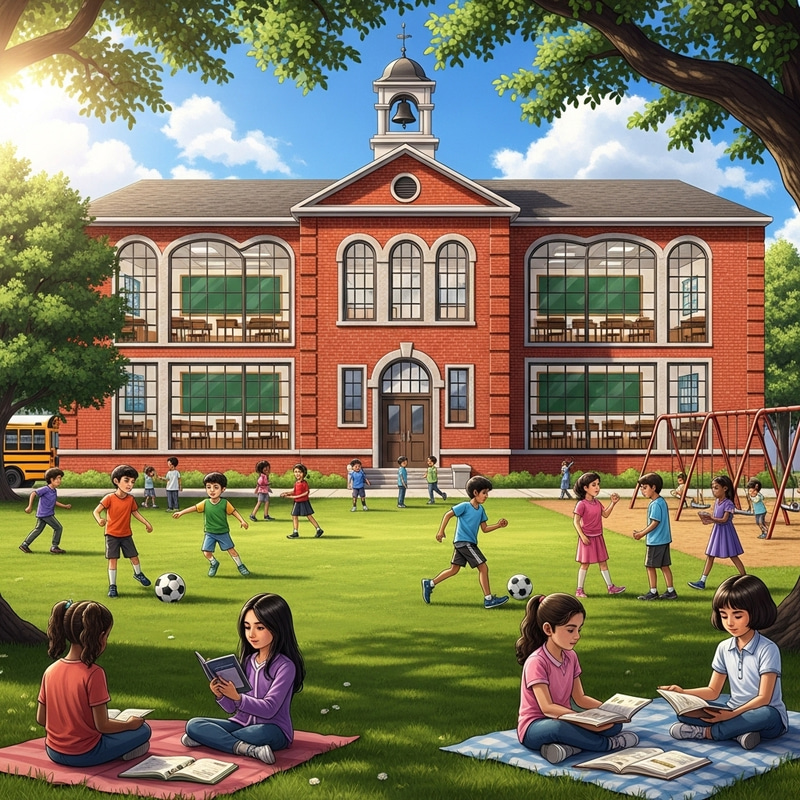 Vibrant School Campus with Playground
