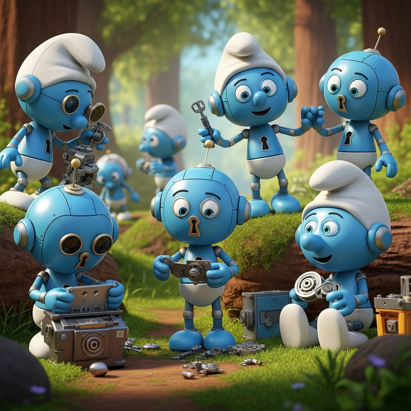 Robotic Smurfs in Enchanted Forest Diorama Robotic Smurfs in Enchanted Forest Diorama