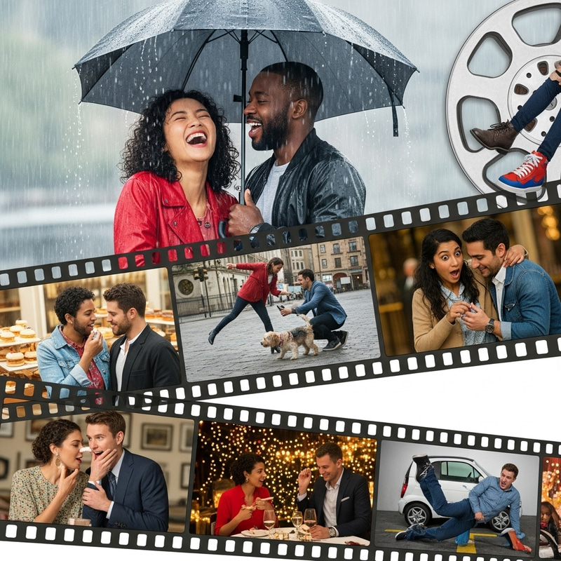 Colorful Romantic Comedy Film Phim Scene with Diverse Characters Colorful Romantic Comedy Film Phim Scene with Diverse Characters