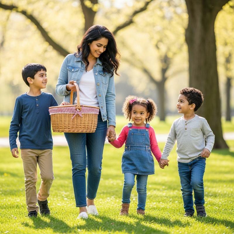 Heartwarming Image of Diverse Mother and Children at the Park Heartwarming Image of Diverse Mother and Children at the Park