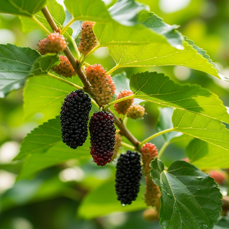 Peaceful Mulberry Tree Laden with Ripe Berries