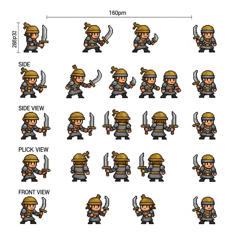 Pixel Art Sprite Sheet: Classic Tabletop RPG Character Frames