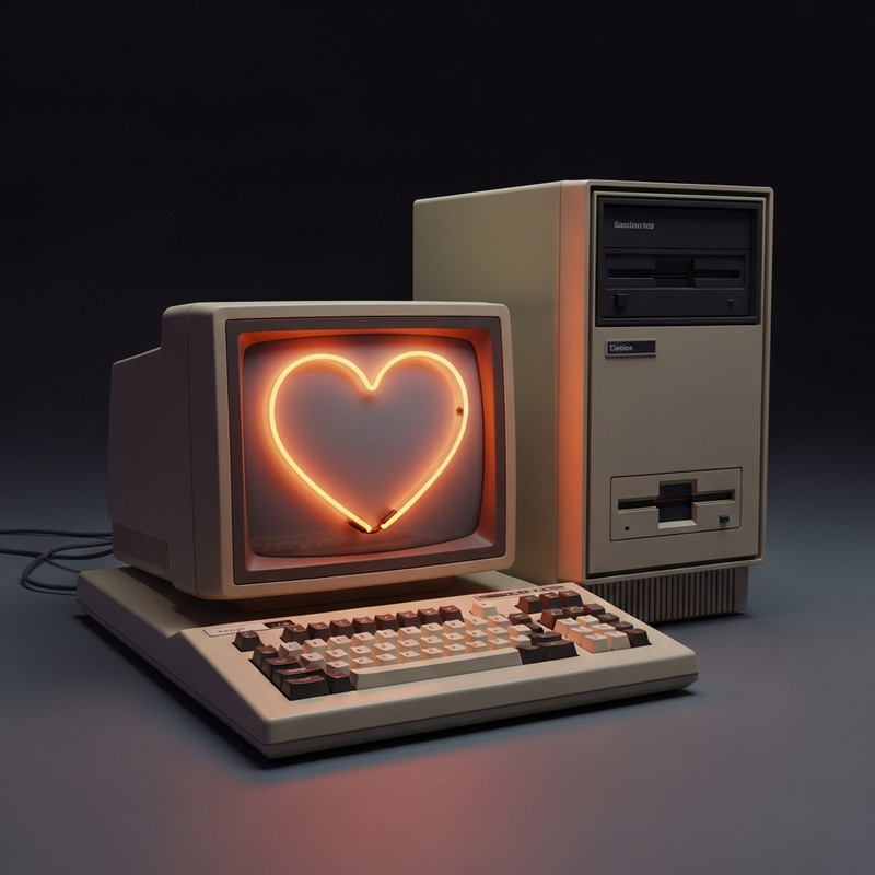 Vintage Computer with Heart-Shaped Display - Retro Tech Love Vintage Computer with Heart-Shaped Display - Retro Tech Love
