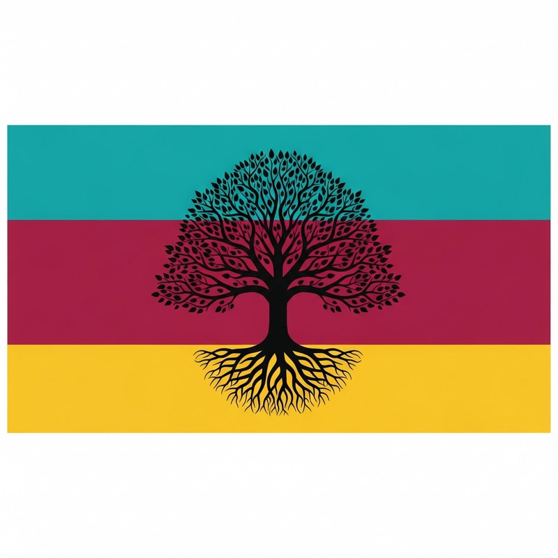 Symbolic Tree Flag in Vibrant Teal, Burgundy & Gold Symbolic Tree Flag in Vibrant Teal, Burgundy & Gold