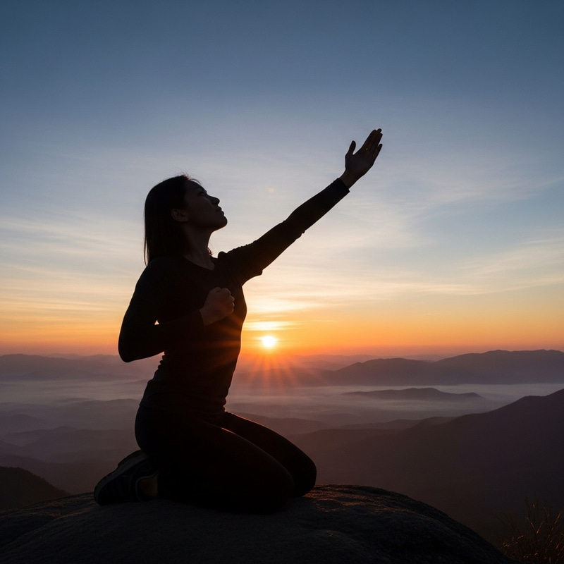 Empowering Silhouette of Woman with Uplifted Face and Arms Empowering Silhouette of Woman with Uplifted Face and Arms