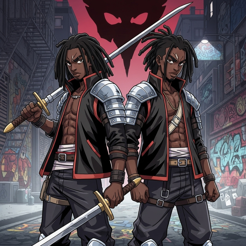 Urban Anime Characters with Dreadlocks Ready for War