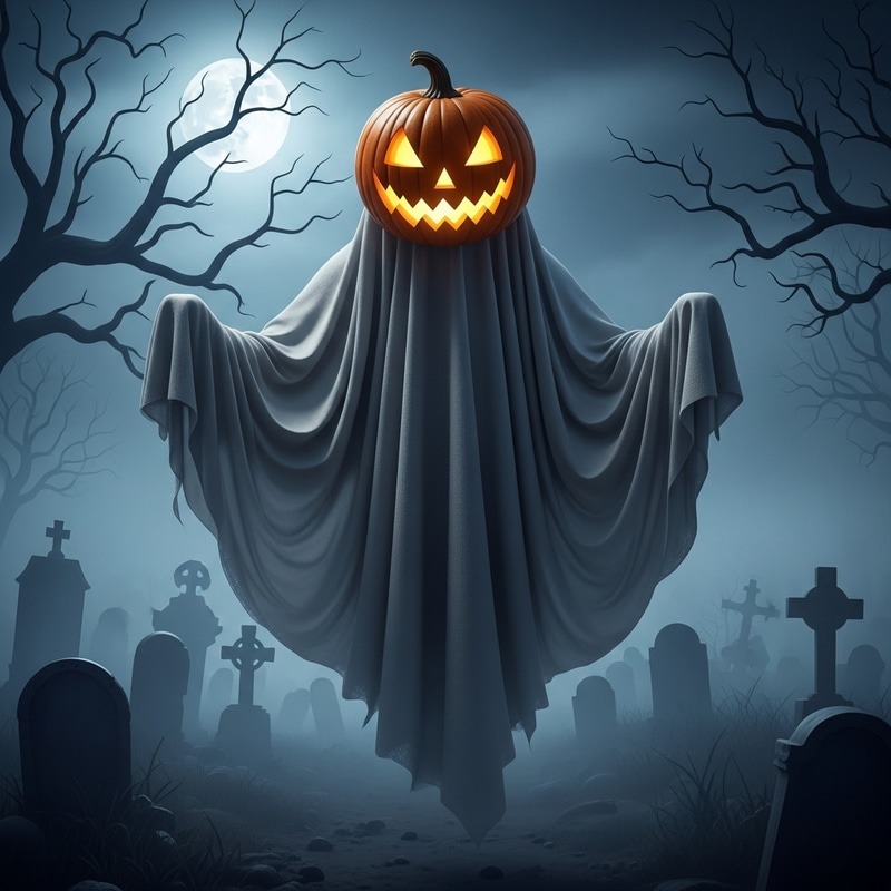 Spooky Ghost in Pumpkin Mask – Halloween Fun Spooky Ghost in Pumpkin Mask – Halloween Fun