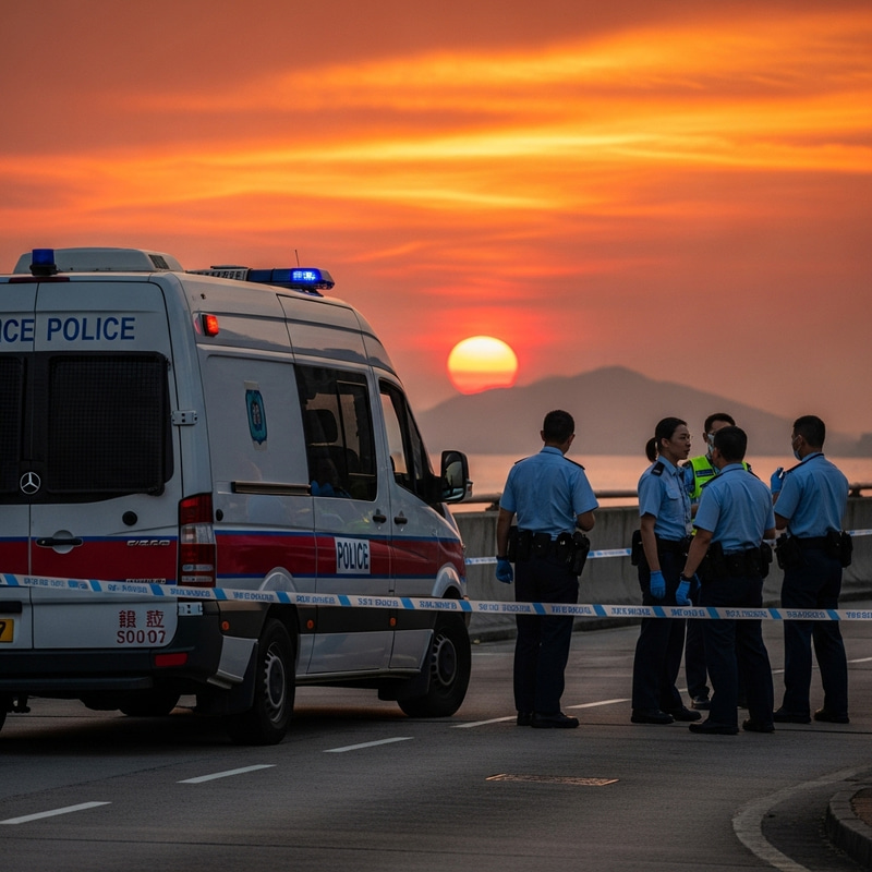Hong Kong Police Force Sprinter Van at Sunset Hong Kong Police Force Sprinter Van at Sunset