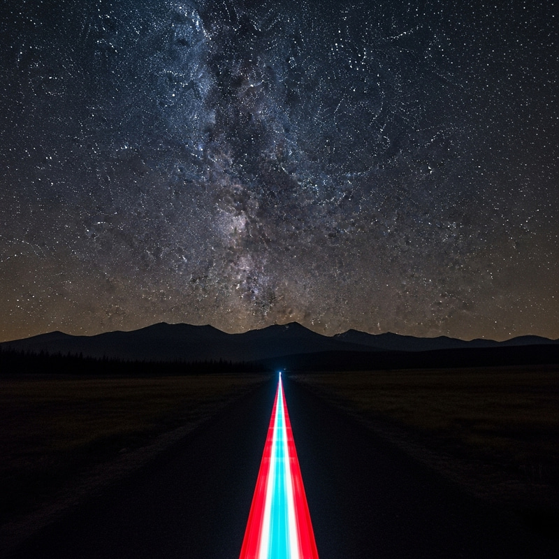 Starry Night Wilderness Landscape, Mountain Silhouettes - SLR Photo Style Starry Night Wilderness Landscape, Mountain Silhouettes - SLR Photo Style